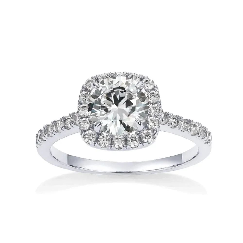 Silver square halo engagement ring